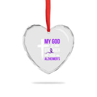 My God Is Stronger Than Alzheimers Heart Crystal Glass Ornament Christian Purple Ribbon Faith Support