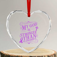 My God Is Stronger Than Alzheimers Heart Crystal Glass Ornament Faith Hope Purple Ribbon Graphic