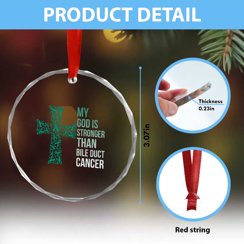 My God Is Stronger Than Bile Duct Cancer Crystal Glass Ornament Faith Over Fear Support Gift