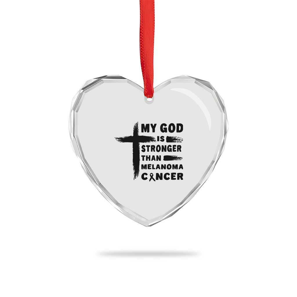 My God Is Stronger Than Melanoma Heart Crystal Glass Ornament Christian Cancer Support