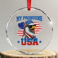 My Pronouns Are USA Crystal Glass Ornament Bold Patriotic Eagle with American Flag Bandana Mullet TS02