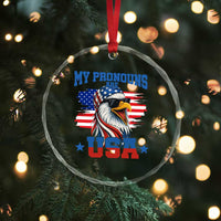 My Pronouns Are USA Crystal Glass Ornament Bold Patriotic Eagle with American Flag Bandana Mullet TS02
