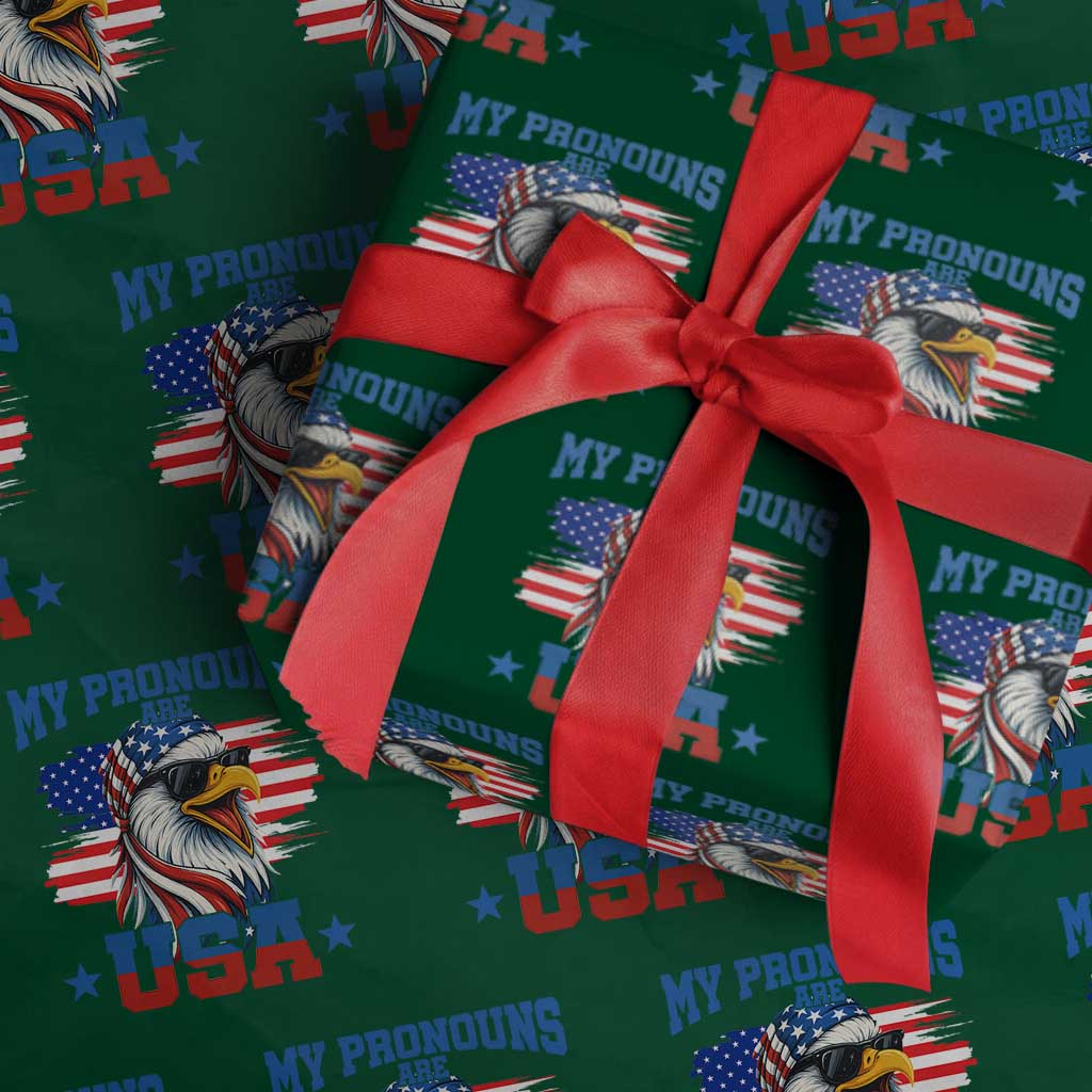 My Pronouns Are USA Wrapping Paper Roll Bold Patriotic Eagle with American Flag Bandana Mullet - Wonder Print Shop