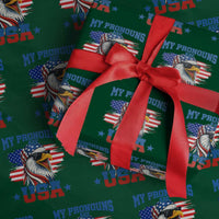 My Pronouns Are USA Wrapping Paper Roll Bold Patriotic Eagle with American Flag Bandana Mullet - Wonder Print Shop