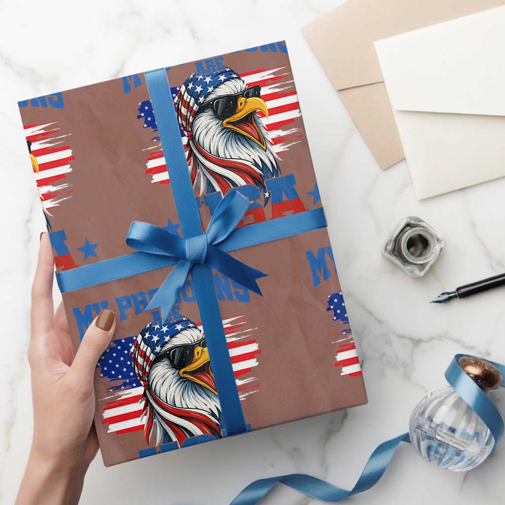 My Pronouns Are USA Wrapping Paper Roll Bold Patriotic Eagle with American Flag Bandana Mullet - Wonder Print Shop