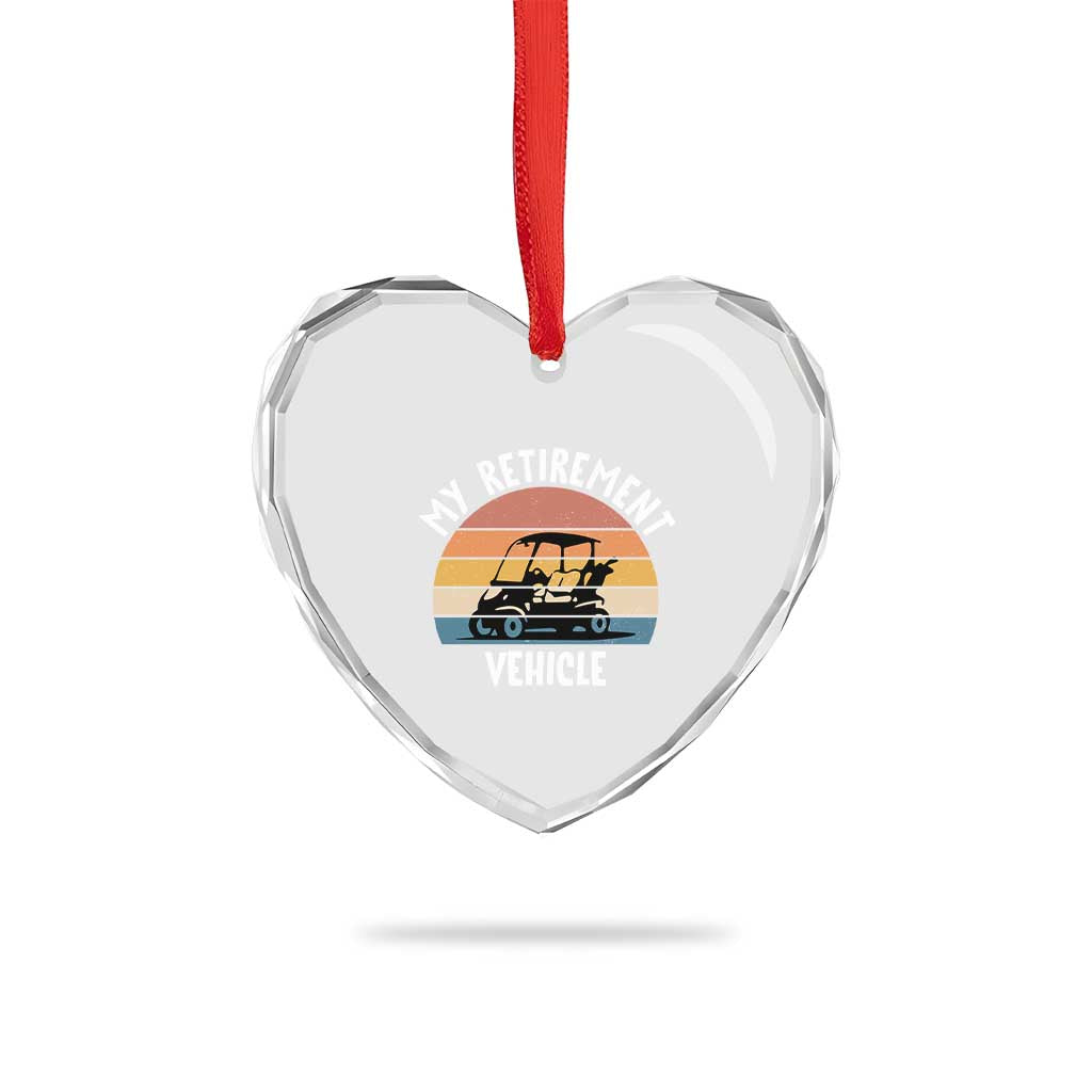 My Retirement Vehicle Golf Cart Heart Crystal Glass Ornament Funny Retired Golfer Gift - Wonder Print Shop
