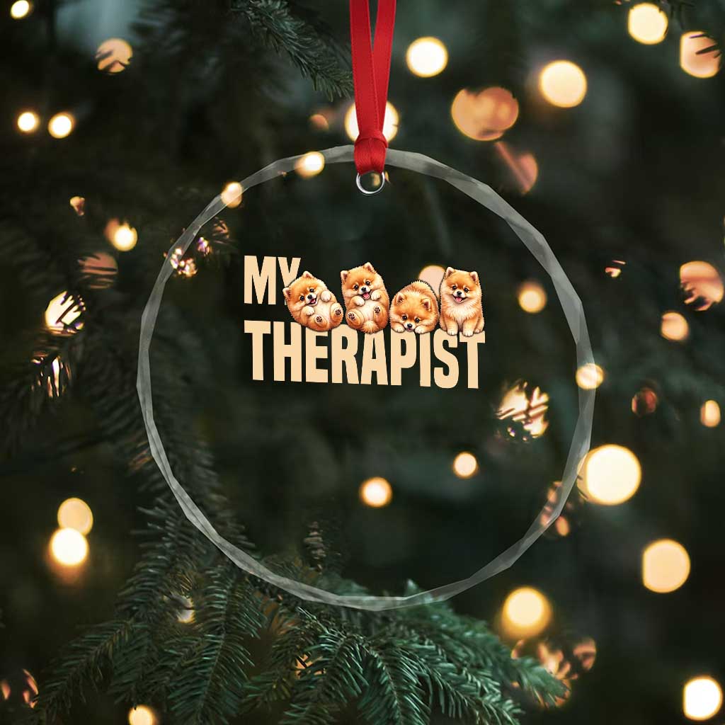 My Therapist Is My Dog Crystal Glass Ornament Cute Pomeranian Lover Meme