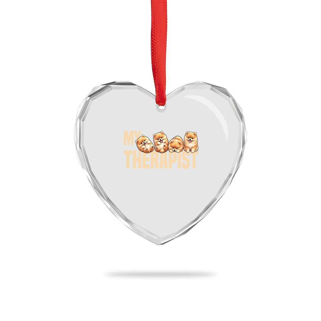 My Therapist Is My Dog Heart Crystal Glass Ornament Cute Pomeranian Lover Meme