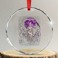 Mystical Ghost Girl Halloween Crystal Glass Ornament Gothic Purple Moon Haunted Castle Art
