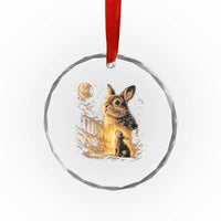 Mystical Moonlit Bunny Graphic Crystal Glass Ornament Glowing Rabbit Under Full Moon Waterfall Nature Scene