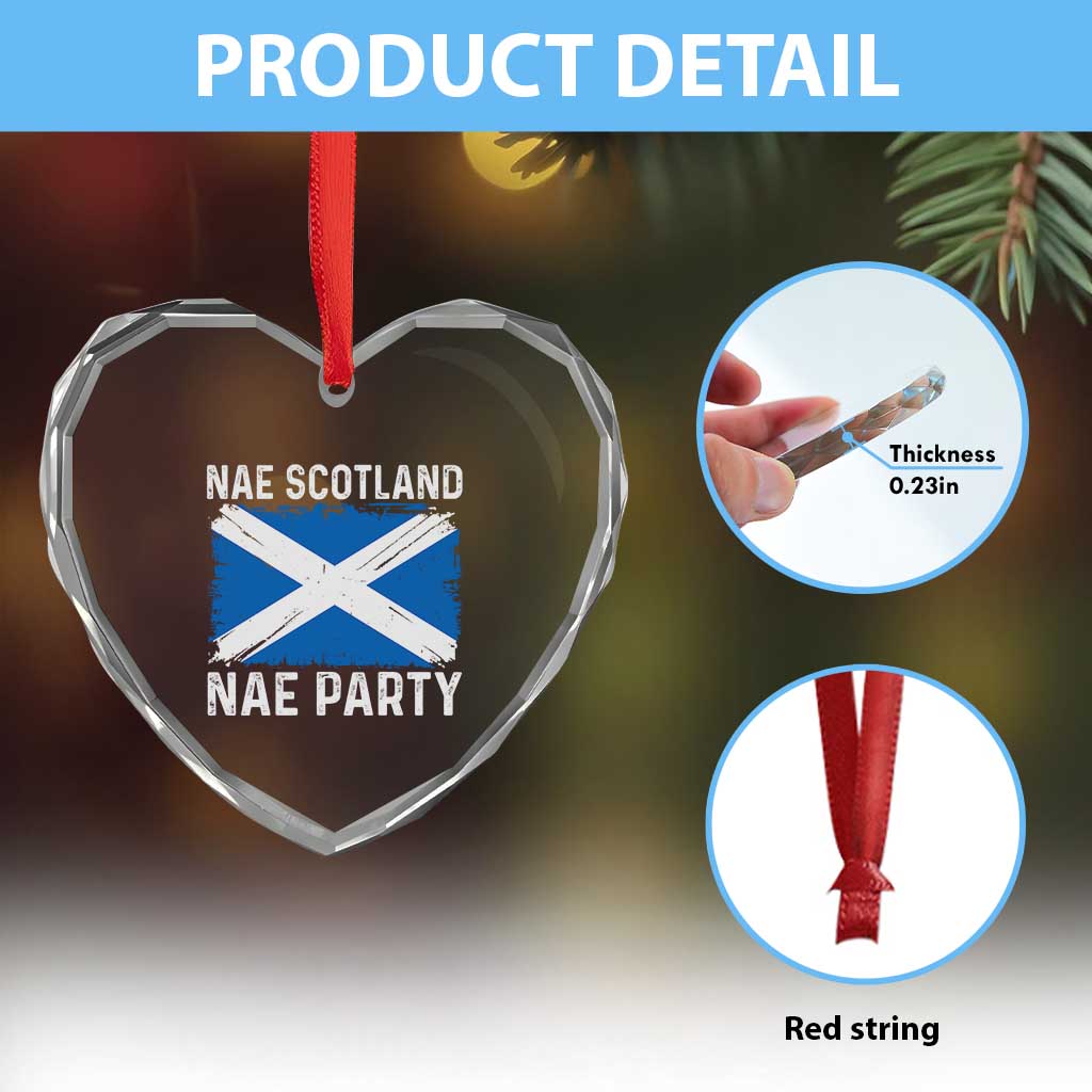 Nae Scotland Nae Party Saltire Flag Heart Crystal Glass Ornament Vintage Scottish Accent Soccer Fans Football Tournament