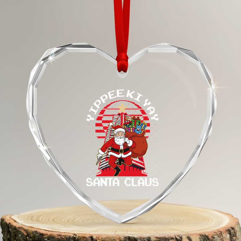 Nakatomi Plaza Christmas Heart Crystal Glass Ornament Yippee Ki Yay Santa Claus - Wonder Print Shop