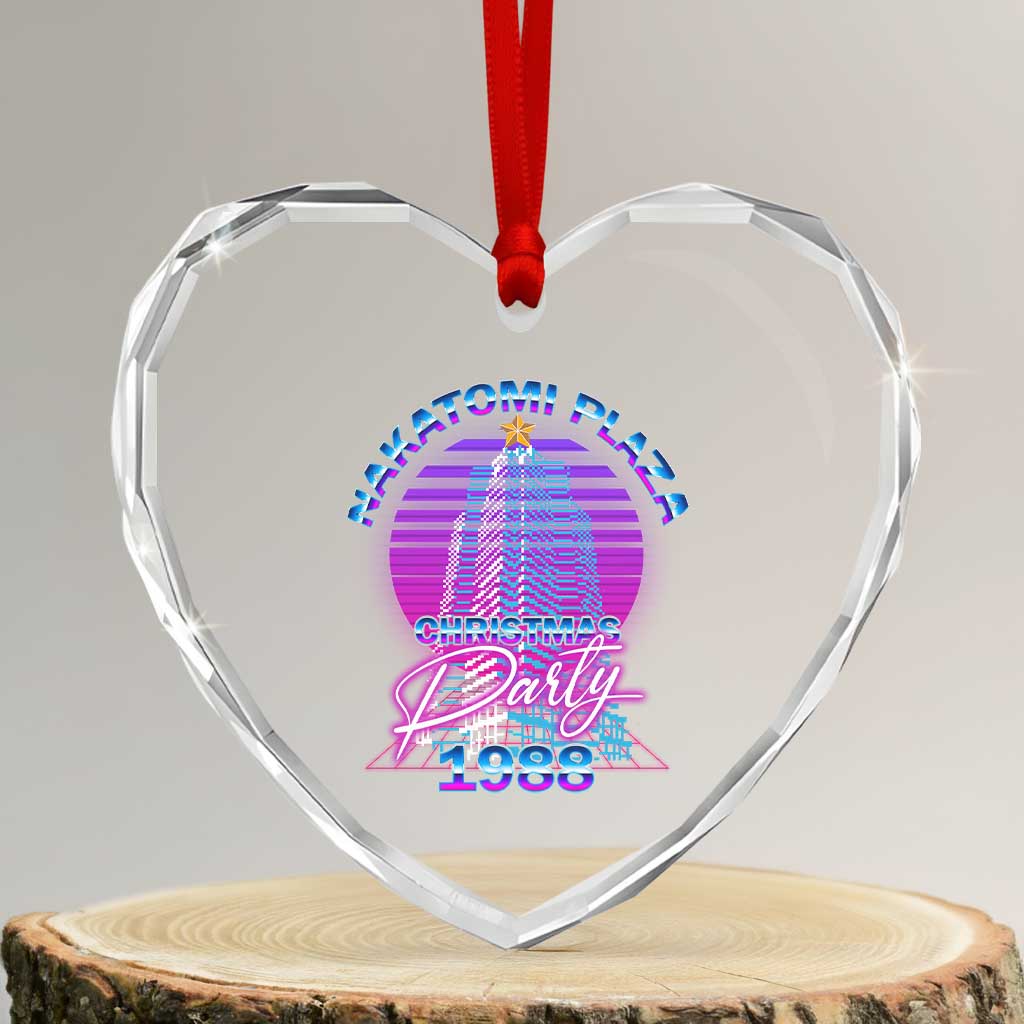 Nakatomi Plaza Christmas Party 1988 Vaporwave Heart Crystal Glass Ornament - Wonder Print Shop