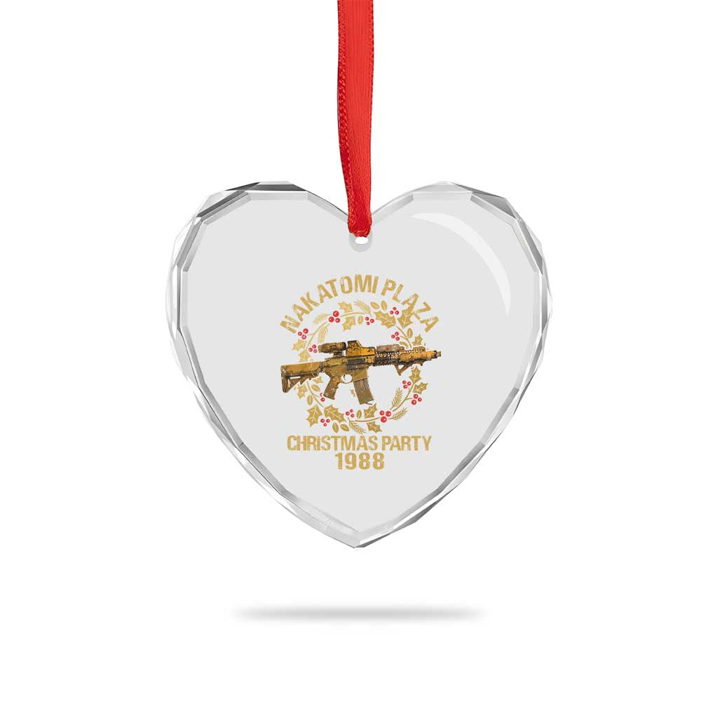 Nakatomi Plaza Christmas Party Heart Crystal Glass Ornament American Patriotic Gold Holly Wreath Machine Gun - Wonder Print Shop