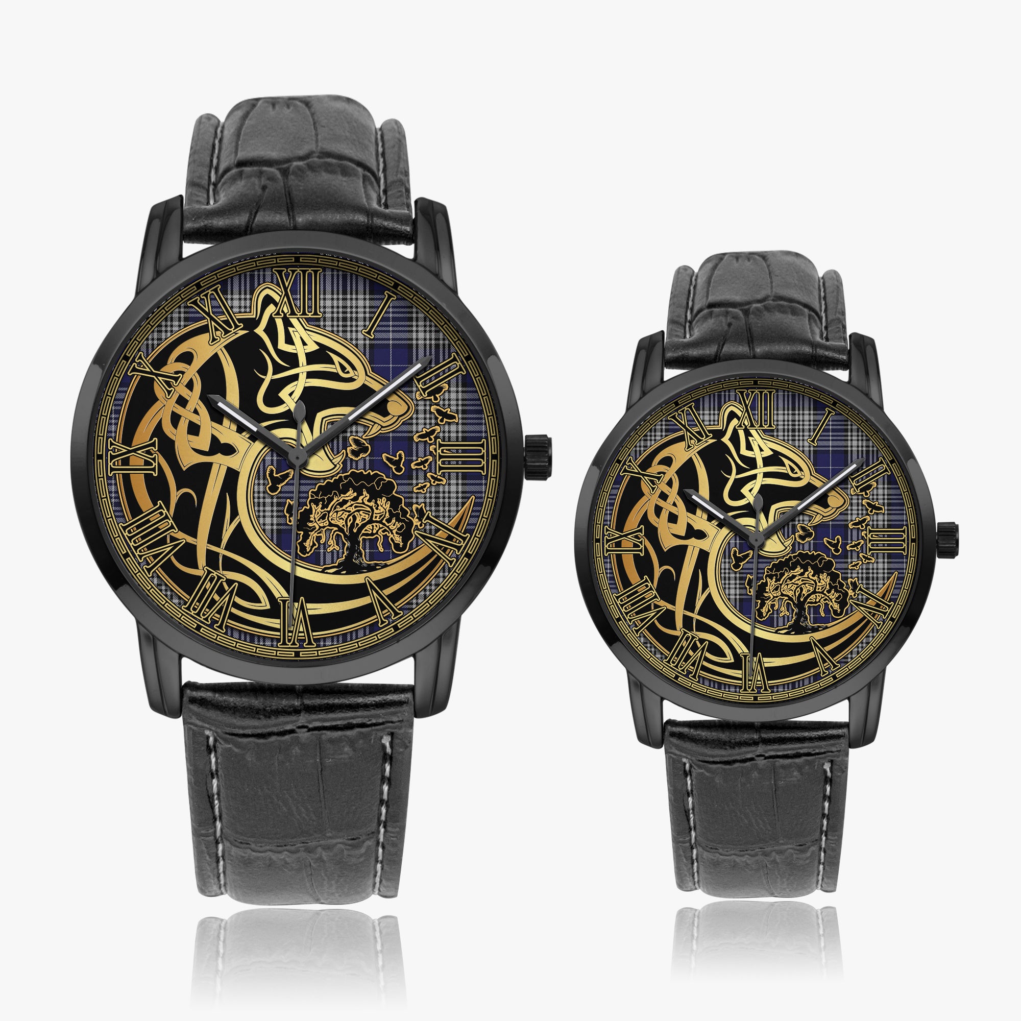 napier-tartan-watch-with-leather-trap-tartan-instafamous-quartz-leather-strap-watch-golden-celtic-wolf-style