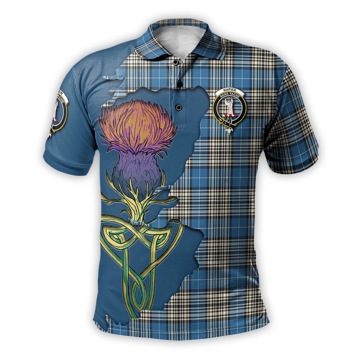 napier-ancient-tartan-family-crest-polo-shirt-tartan-plaid-with-thistle-and-scotland-map-polo-shirt