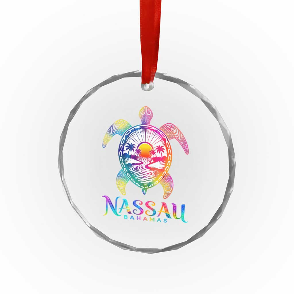 Nassau Bahamas Beach Vacation Crystal Glass Ornament Tie Dye Sea Turtle