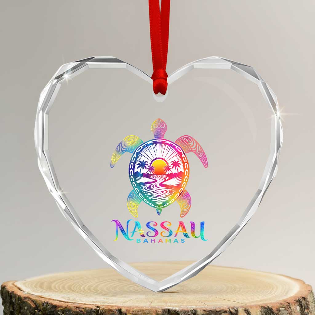 Nassau Bahamas Beach Vacation Heart Crystal Glass Ornament Tie Dye Sea Turtle