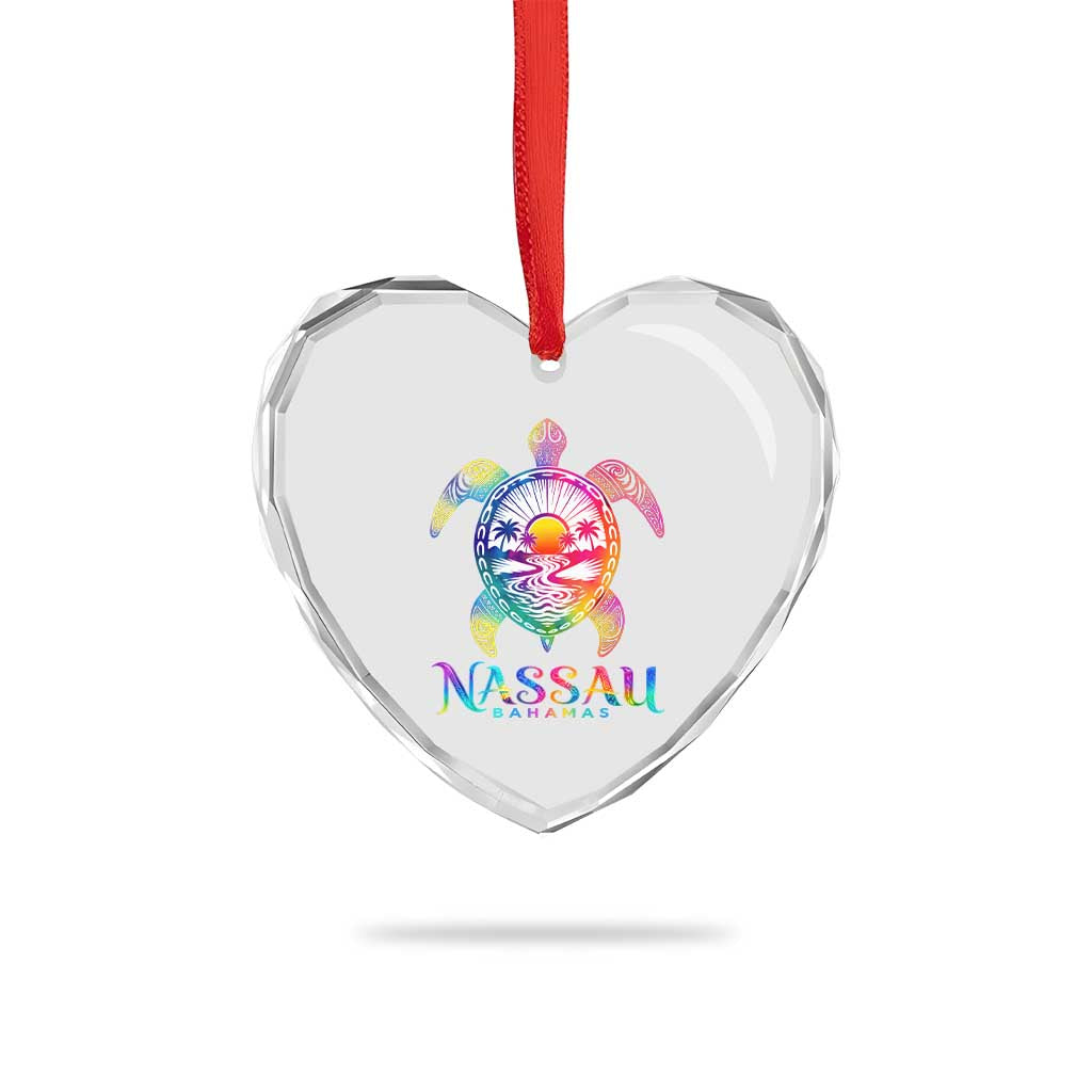 Nassau Bahamas Beach Vacation Heart Crystal Glass Ornament Tie Dye Sea Turtle
