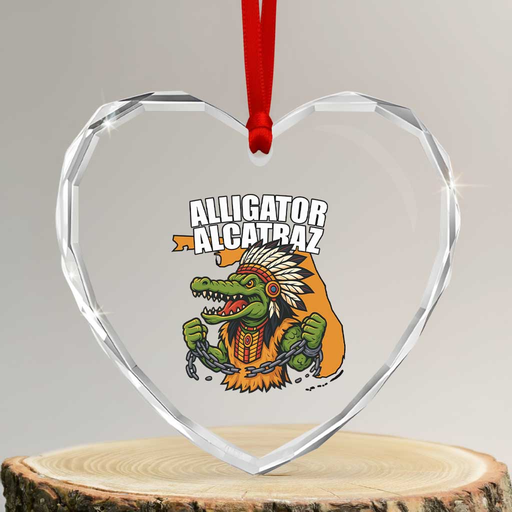 Native Alligator Alcatraz Heart Crystal Glass Ornament Florida Gator Break The Chain - Wonder Print Shop