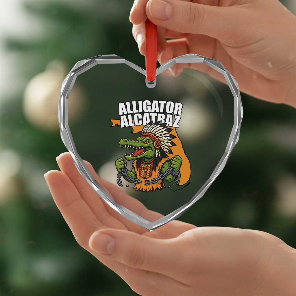 Native Alligator Alcatraz Heart Crystal Glass Ornament Florida Gator Break The Chain - Wonder Print Shop
