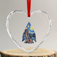 Native American Arrowhead Hunter Starry Night Heart Crystal Glass Ornament