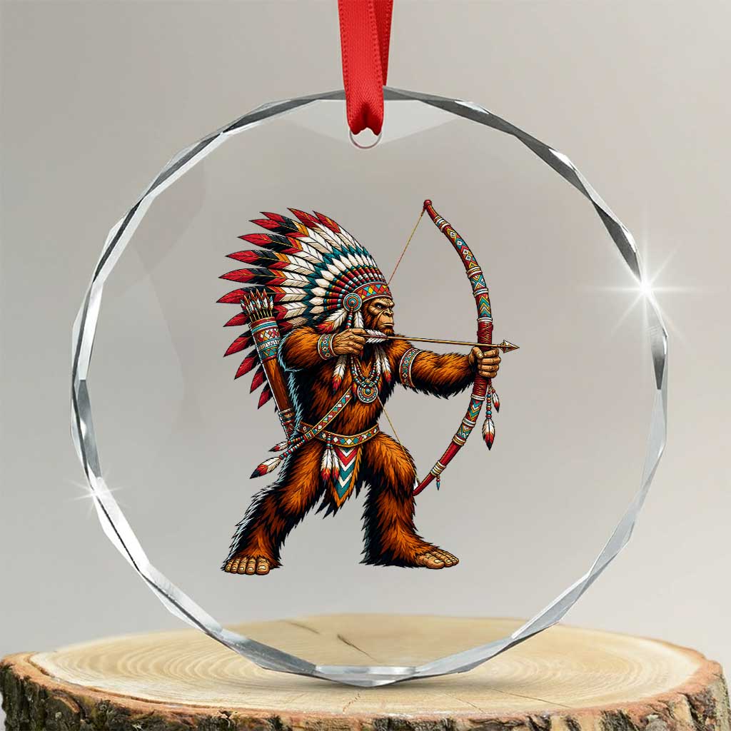 Native American Bigfoot Chief Crystal Glass Ornament Forest Warrior Pride Graphic