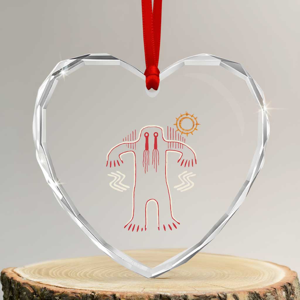 Native American Bigfoot Sasquatch Petroglyph Cave Art Heart Crystal Glass Ornament