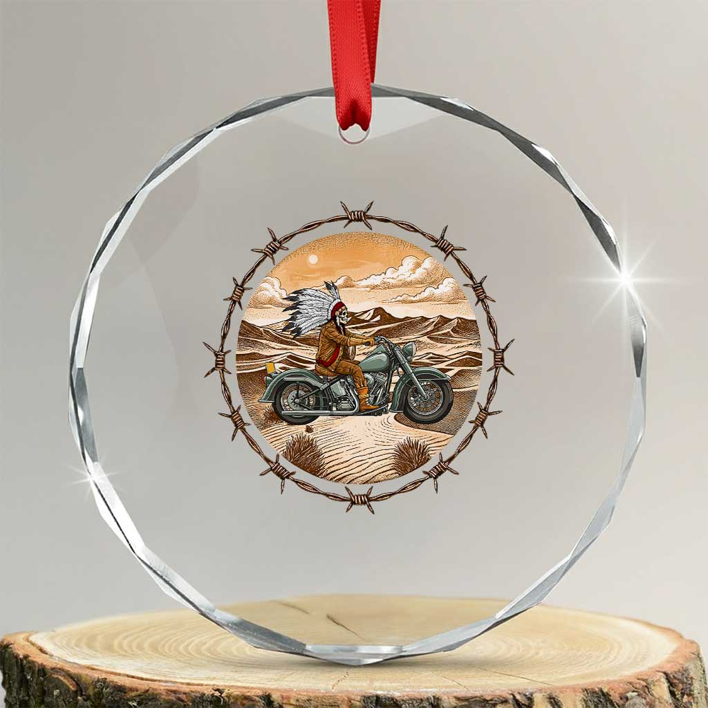 Native American Biker Gift Crystal Glass Ornament Skull Motorcycle Rider