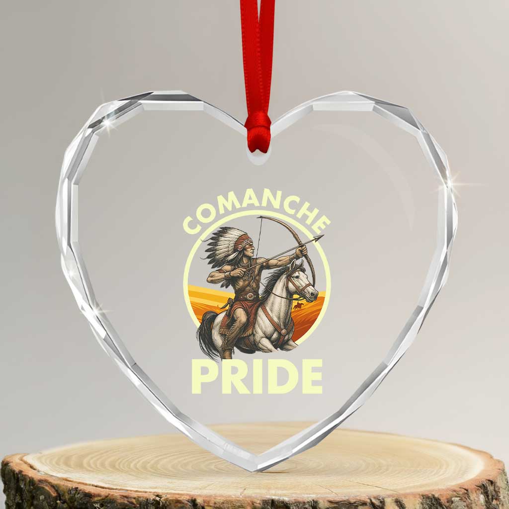 Native American Comanche Pride Indigenous People Day Heart Crystal Glass Ornament - Wonder Print Shop