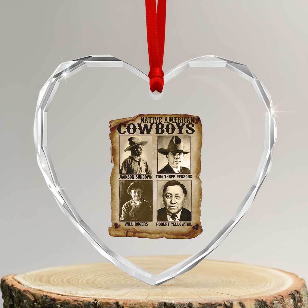 Native American Cowboy Legends Heart Crystal Glass Ornament Vintage Western Rodeo