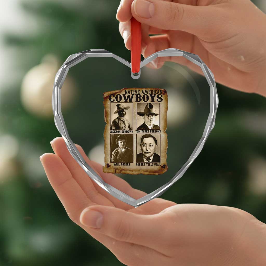 Native American Cowboy Legends Heart Crystal Glass Ornament Vintage Western Rodeo