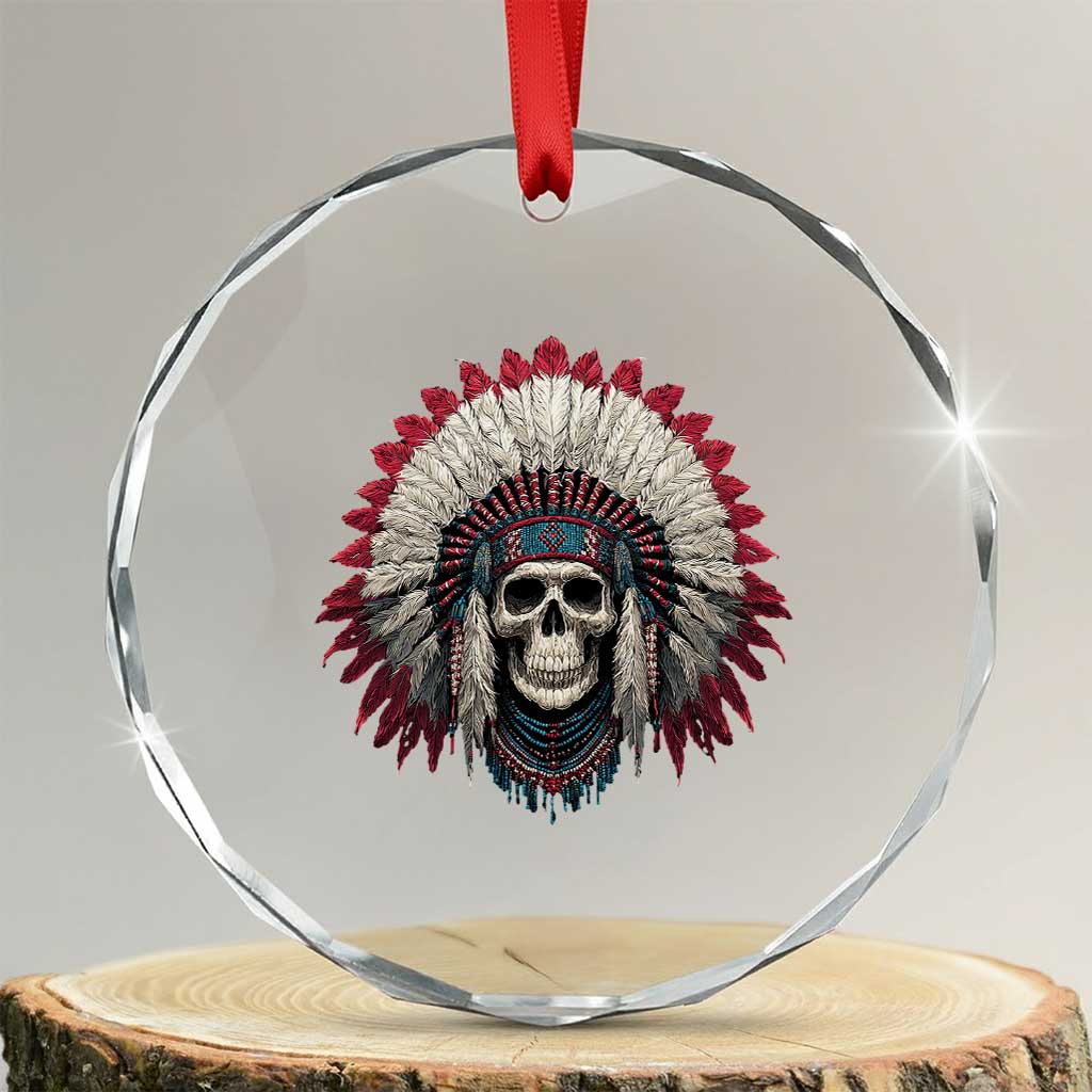 Native American Indian Chief Skull Headdress Crystal Glass Ornament