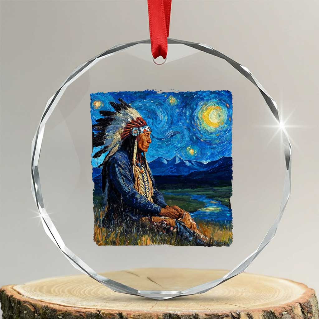 Native American Indian Van Goghs Starry Night Crystal Glass Ornament