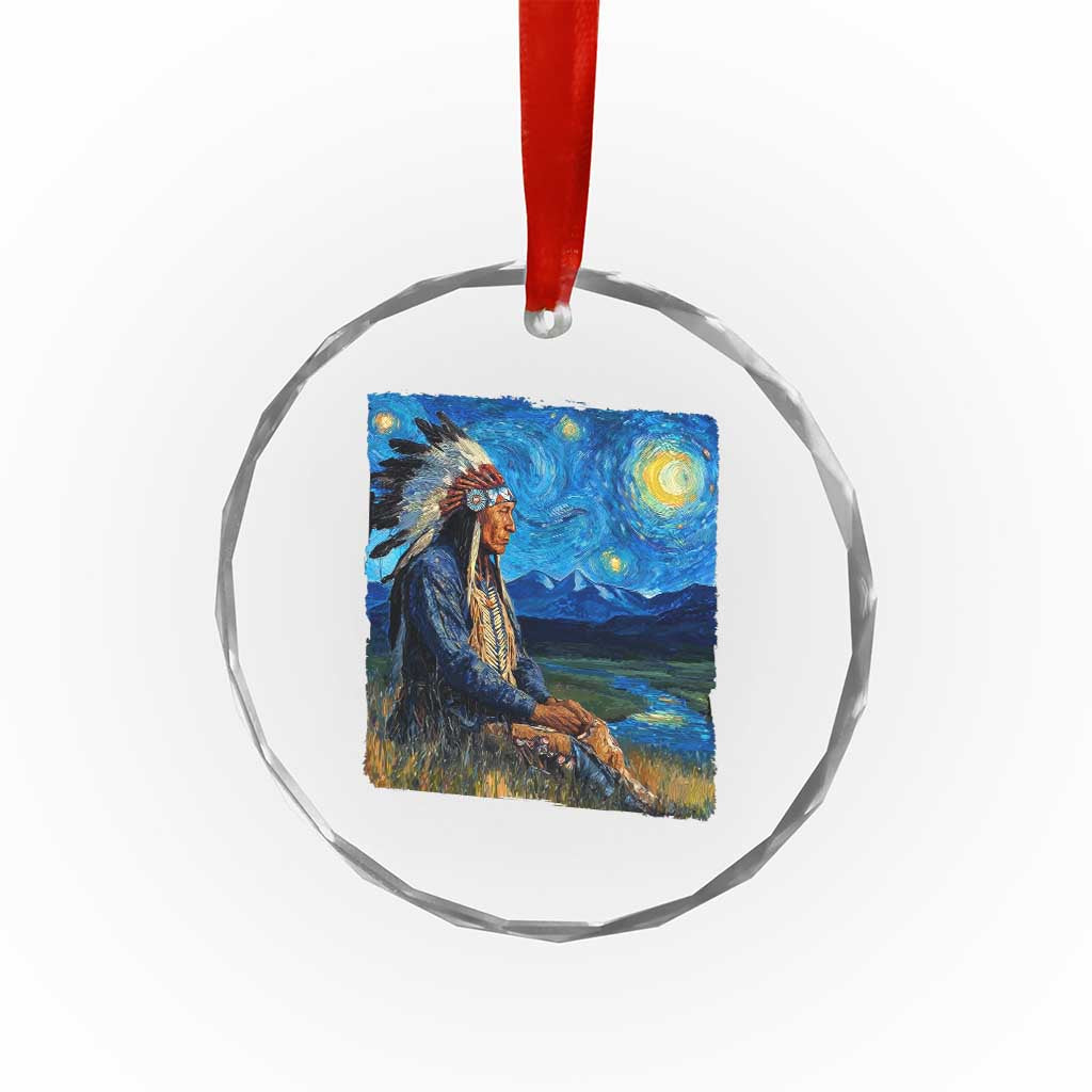 Native American Indian Van Goghs Starry Night Crystal Glass Ornament