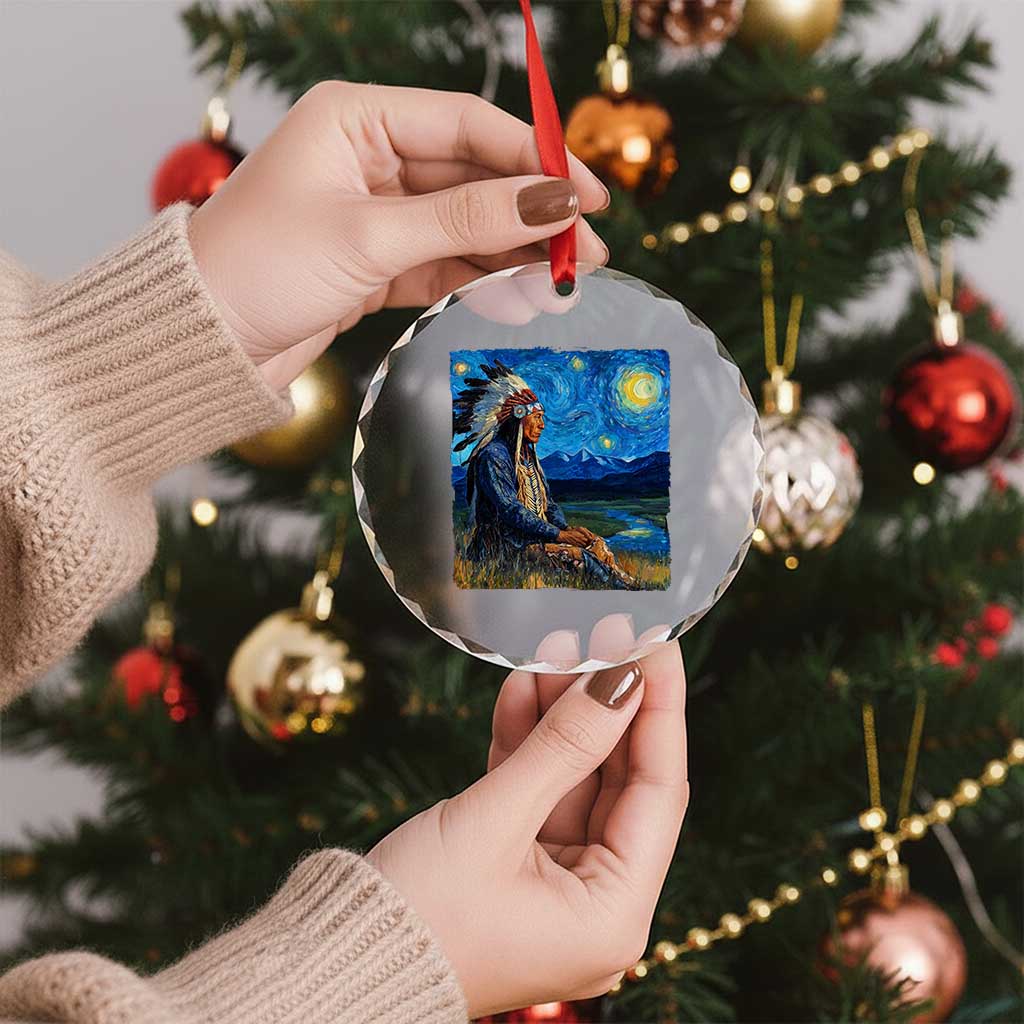 Native American Indian Van Goghs Starry Night Crystal Glass Ornament
