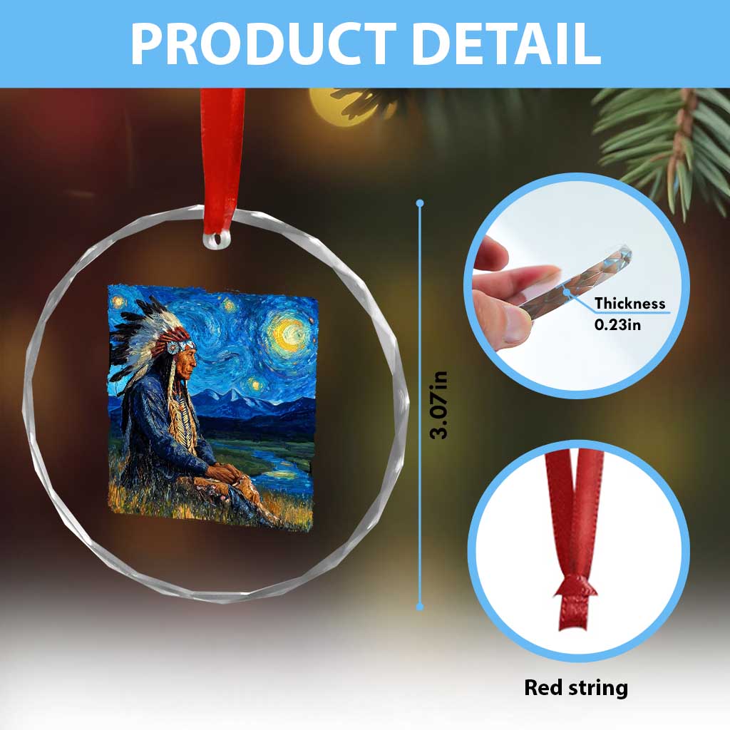 Native American Indian Van Goghs Starry Night Crystal Glass Ornament