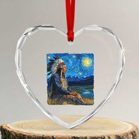 Native American Indian Van Goghs Starry Night Heart Crystal Glass Ornament