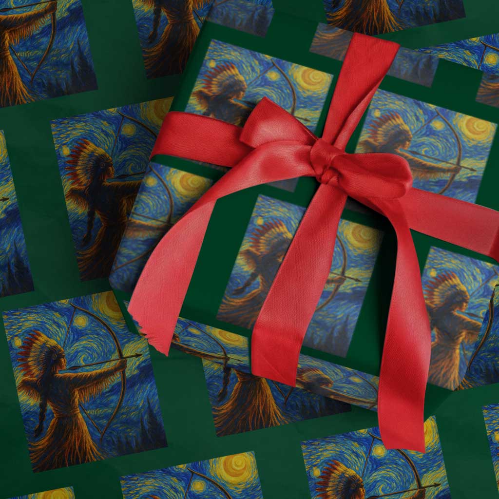 Native American Indian Women Wrapping Paper Roll Starry Night Indigenous Pride - Wonder Print Shop