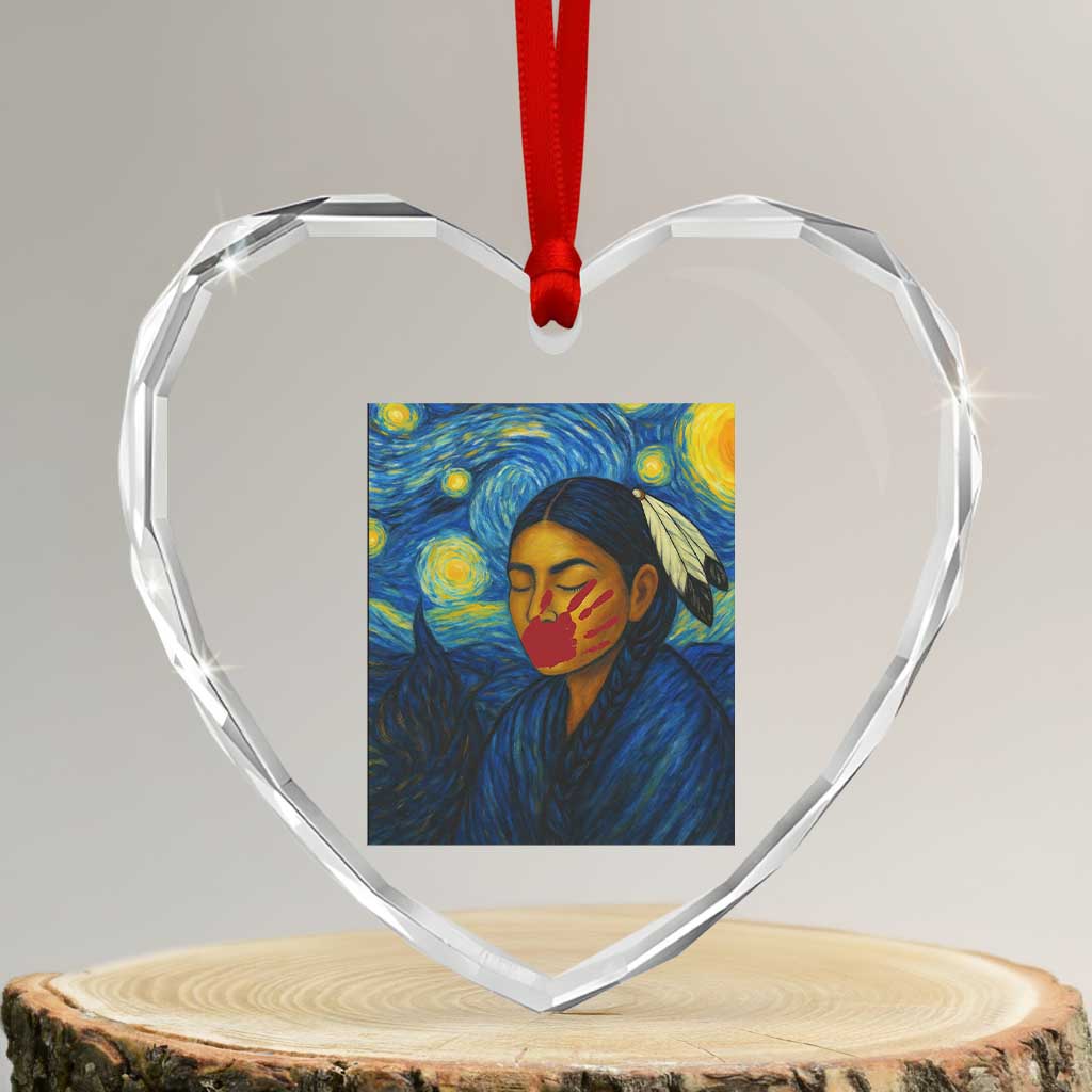 Native American MMIW Heart Crystal Glass Ornament Starry Night Indigenous People Day - Wonder Print Shop