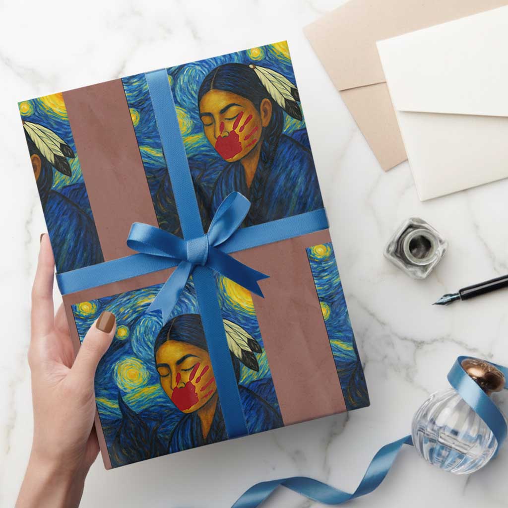 Native American MMIW Wrapping Paper Roll Starry Night Indigenous People Day - Wonder Print Shop