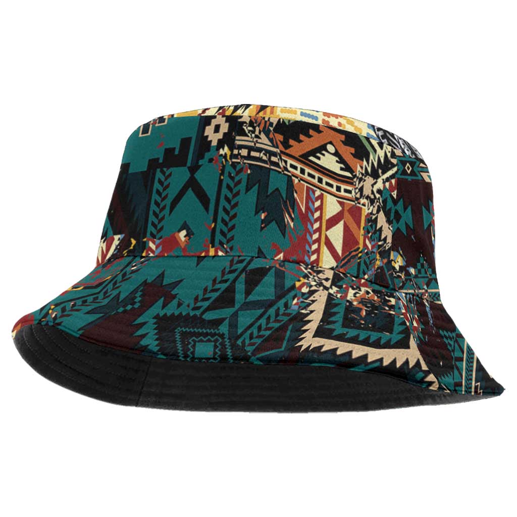 Native American Navajo Wolf Bucket Hat Grunge Pattern