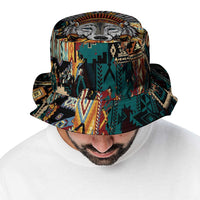 Native American Navajo Wolf Bucket Hat Grunge Pattern