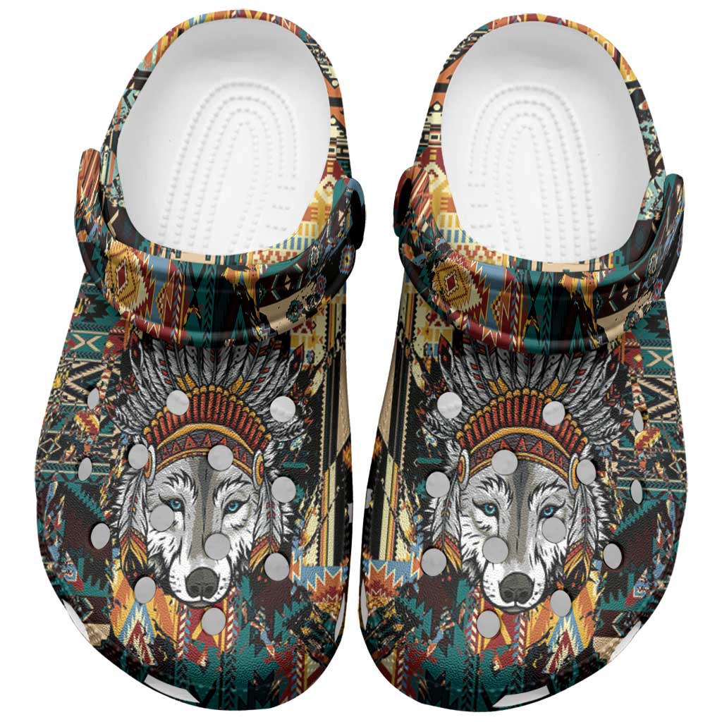 Native American Navajo Wolf Clogs Shoes Grunge Pattern