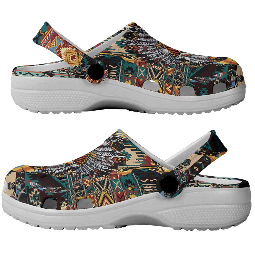 Native American Navajo Wolf Clogs Shoes Grunge Pattern
