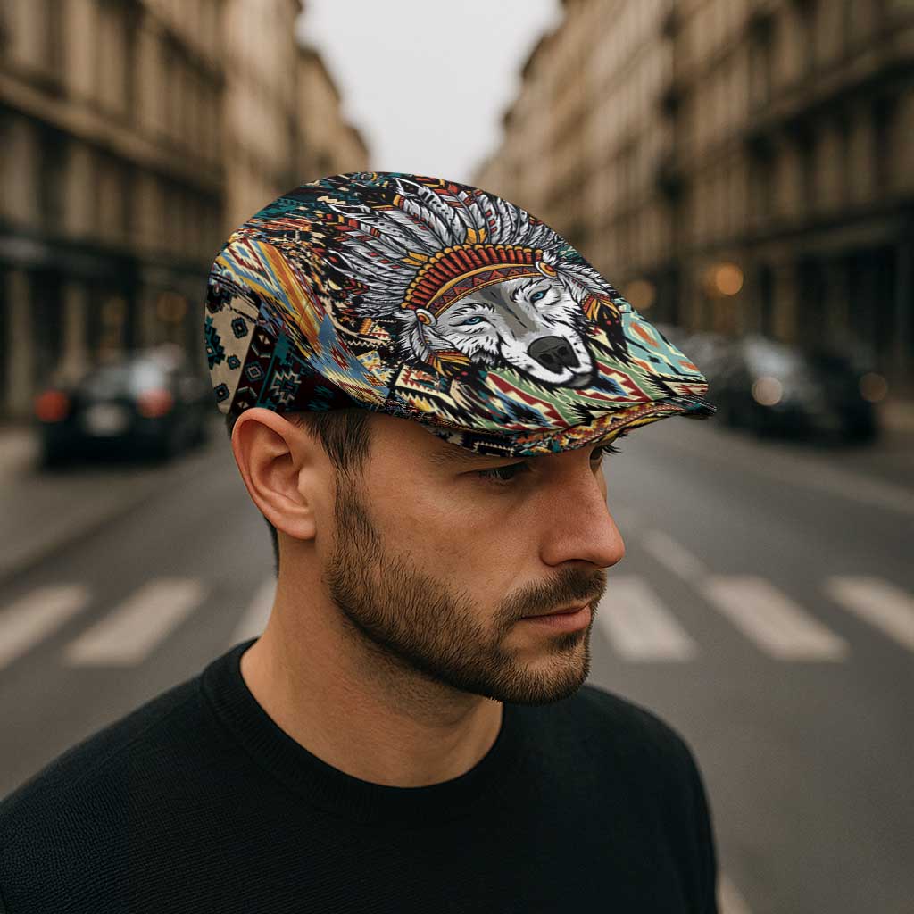 Native American Navajo Wolf Jeff Hat Grunge Pattern