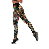 Native American Navajo Wolf Leggings Grunge Pattern