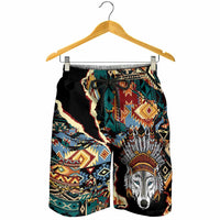 Native American Navajo Wolf Shorts for Men Grunge Pattern