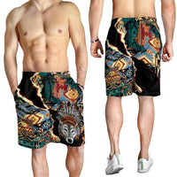 Native American Navajo Wolf Shorts for Men Grunge Pattern