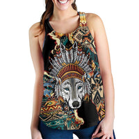 Native American Navajo Wolf Women Racerback Tank Grunge Pattern